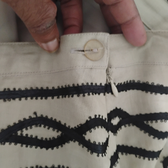 Cottage Core 90's Linen Beige Black Embroidered A-Line Boho Skirt 14 Festival - Picture 6 of 11